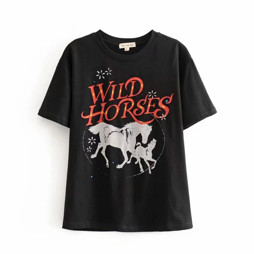 Vintage Style Black Wild Horses Graphic Tee - Picture 2 of 2